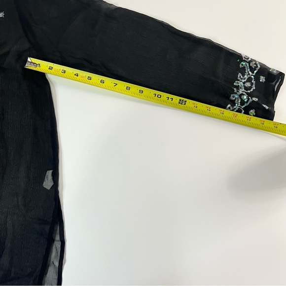 VENUS  Silk Sheer Black Swimsuit Coverup V-Neck Sequin Detailing Tunic Women's M - Picture 9 of 11